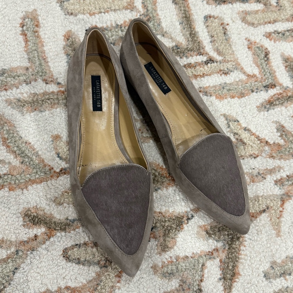 Lafayette 148 Gray Fur Women's Flats Size 7